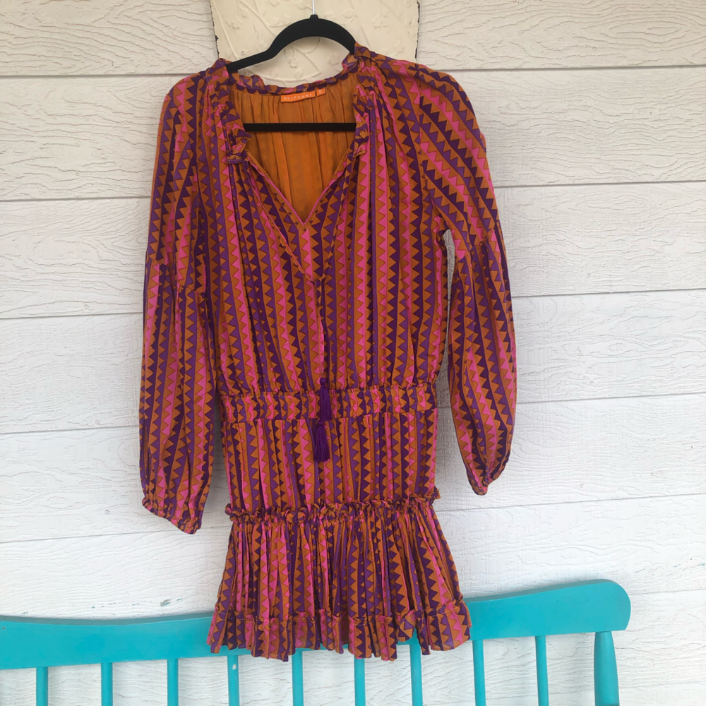 Oliphant peasant midi dress with tassels and geometric print size s